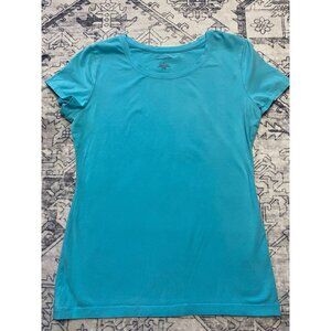 Banana Republic Womens Small Blue Scoop Neck T-Shirt Cotton Stretch Short Sleeve